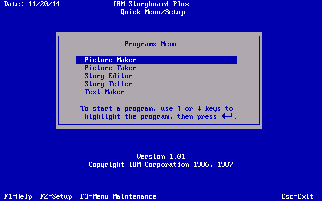 IBM Storyboard Plus 1.01 - Menu